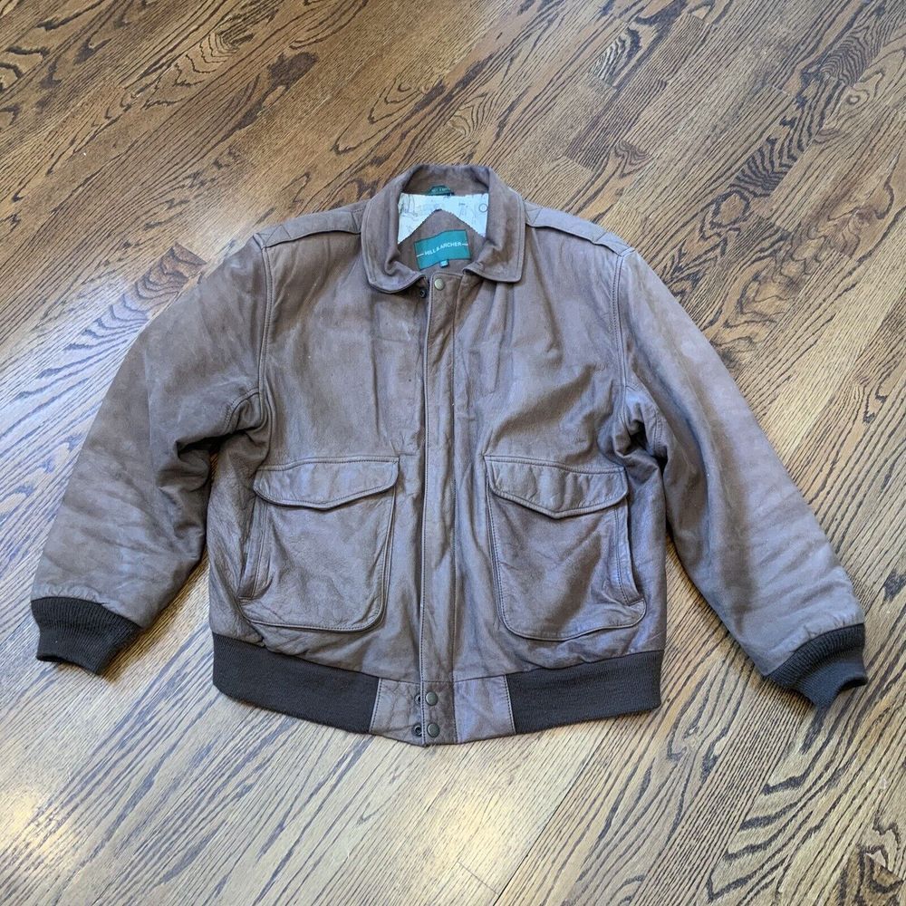 Vintage Hill & Archer Brown Leather Jacket Size‎ 46 Moto Pilot Retro Hipster